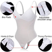 V-Neck Lace Thong Bodysuit Women Sexy Shapewear Top Tummy Control Waist Trainer Body Shaper Removable Chest Pad Slimming Corset
