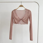 Pure Fairy Wind Wood Ear Mesh Mask Shirt Twisted Cross Perspective Sunscreen Short Air Conditioner Lazy Coat