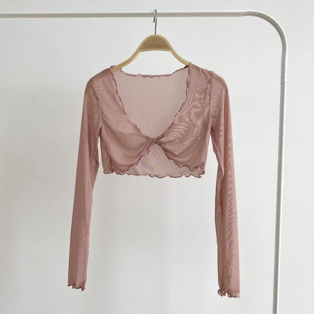 Pure Fairy Wind Wood Ear Mesh Mask Shirt Twisted Cross Perspective Sunscreen Short Air Conditioner Lazy Coat