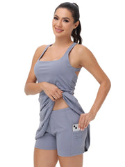 Tennis Golf Dress Yoga Fitness Halter Dress Women's 2-Piece Set Built-In Leggings Detachable Summer Cute Light and Breathable Fa