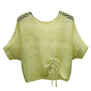 Women's Hollow Out Blouse with Bat Sleeve Drawstring Top, Summer Ice Shawl, Sunscreen Blouse, New, 2024