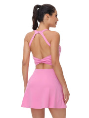 Tennis Golf Dress Yoga Fitness Halter Dress Women's 2-Piece Set Built-In Leggings Detachable Summer Cute Light and Breathable Fa