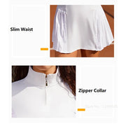 Women's Golf Long-Sleeve Suit Lady Zipper Collar Tennis Dress Fitness Yoga Running Quick Dry Skorts Pleated Outdoor Sports Dress