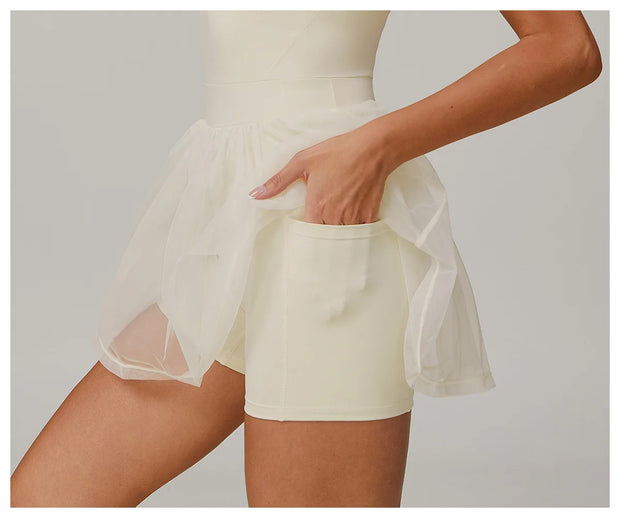 One-piece Tennis Dress with Pad Golf Skirt Shorts Workout Jumpsuit Pocket Badminton Skorts Yoga Suits Activewear