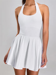 Summer Sleeveless Slim Fit Tennis Dresses Women Sexy Hollow Backless Golf Sports 2-in-1 Dress Outdoor Running Fitness Skirt