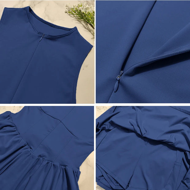 Sexy Tennis Clothes Sports Dress for Women Stand-up Buit-in Short Golf Badminton Casual Frock Fitness Suit One-Pieces Dress