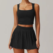 VITALINOVO Tennis Dress for Women 2 Pieces High Waisted Pleated Skirt Sets Racerback Padded Workout Crop Tank Tops Golf Workout