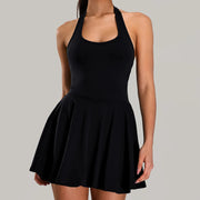 Summer Sleeveless Slim Fit Tennis Dresses Women Sexy Hollow Backless Golf Sports 2-in-1 Dress Outdoor Running Fitness Skirt