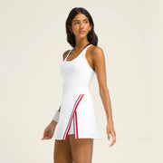 Womens Strap Tennis Dress Sleeveless Split Workout Dresses Built-in Bra Ladies Backless Round Neck Active Golf Skirts