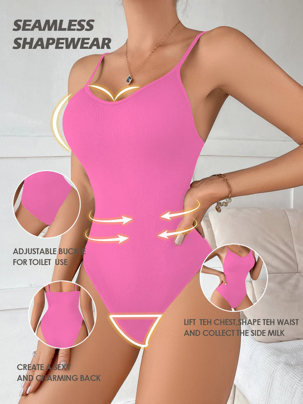 Super Sale V Neck Spaghetti Strap Bodysuit Compression BodySuits Open Crotch Shapewear Slimming Body Shaper Smooth Out Bodysuit