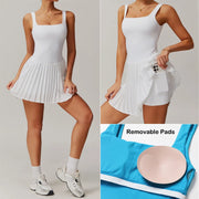 VITALINOVO Workout Tennis Dress with Built in Shorts Square Neck Padded Workout Dress with Pockets Golf Athletic Mini Dresses