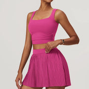 VITALINOVO Tennis Dress for Women 2 Pieces High Waisted Pleated Skirt Sets Racerback Padded Workout Crop Tank Tops Golf Workout