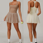 One-piece Tennis Dress with Pad Golf Skirt Shorts Workout Jumpsuit Pocket Badminton Skorts Yoga Suits Activewear