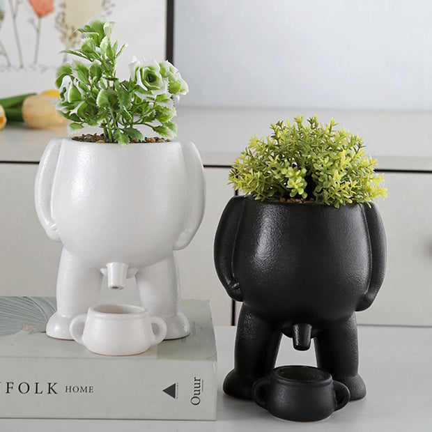 Human Shaped Small Cactus Pot Aesthetic Ceramic Succulent Plant Pot Creative Funny Succulent Planter for Home Office